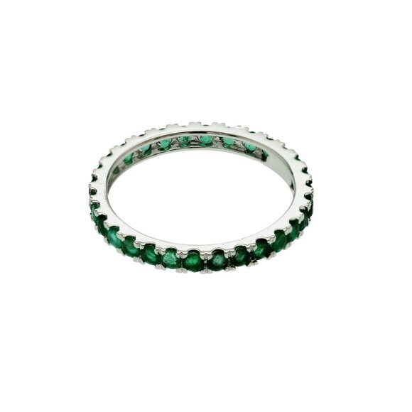 0.64 CT Natural Emerald14K White Gold Eternity Band Ring Size 4.5 - Picture 3 of 5